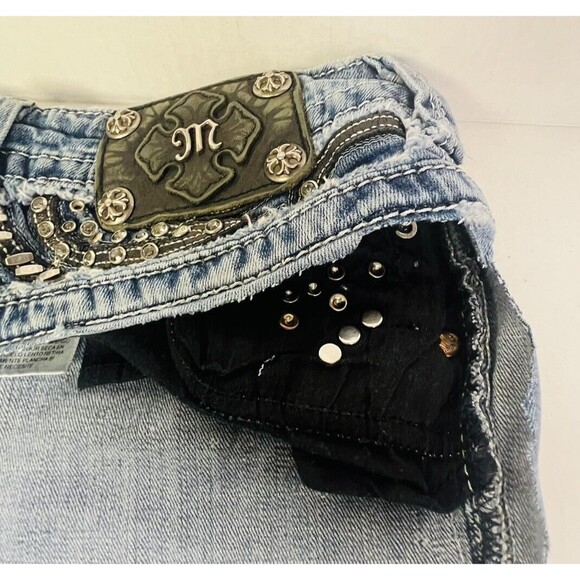 Miss Me Jeans Patches Rhinestone Pockets Zipper Buttons Logo Upcycle Thrift Flip - Picture 8 of 8